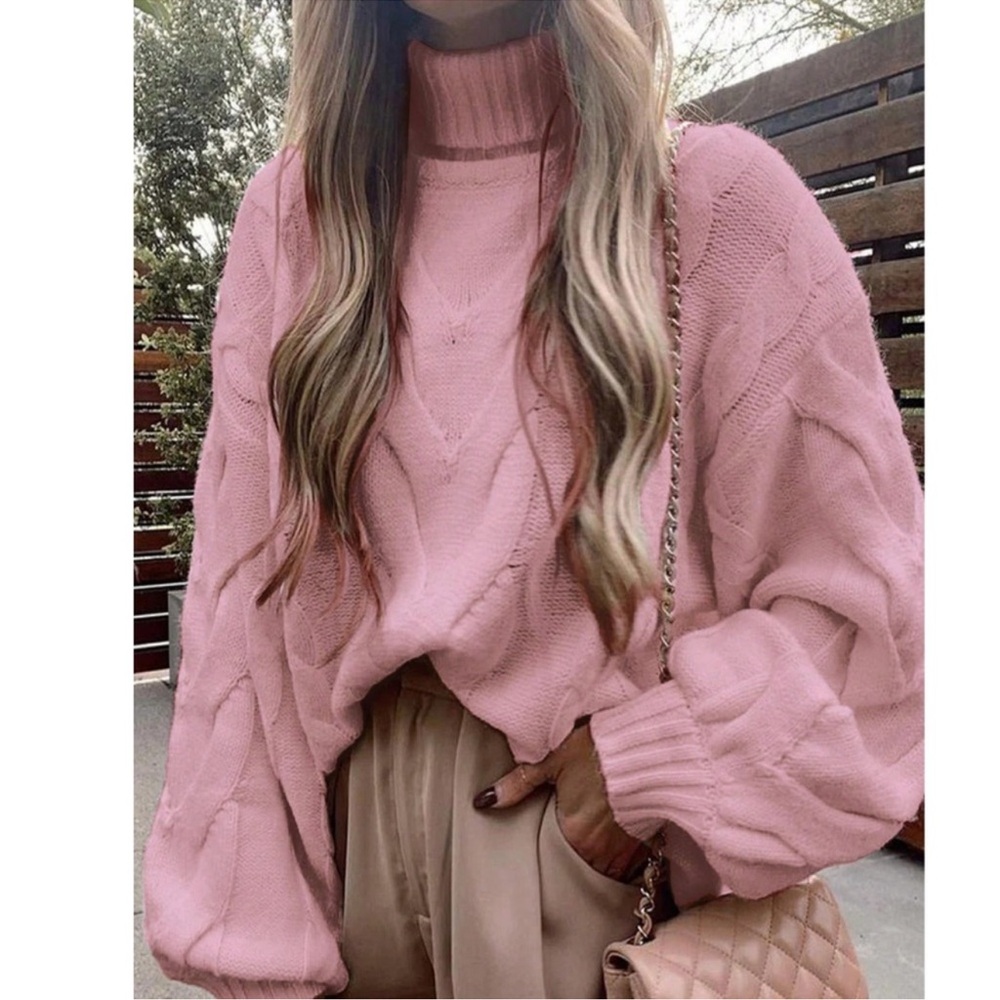 Cozy Chunky Cable Knit Turtleneck Oversized Sweater Top S M L XL XXL